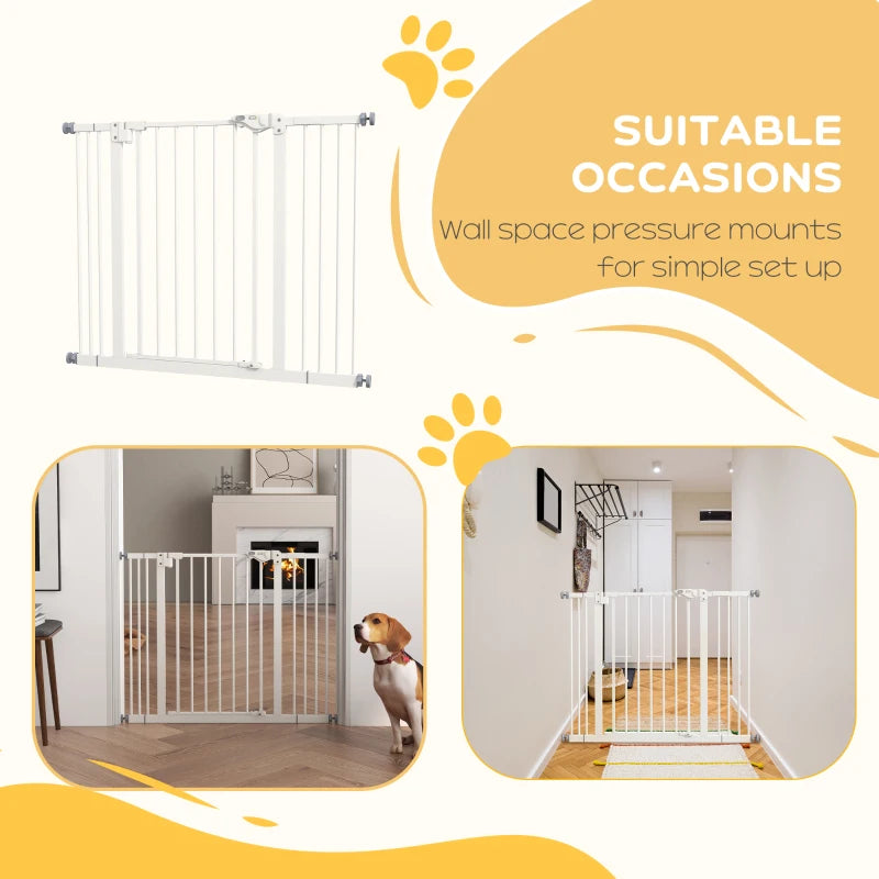 PawHut Metal Adjustable Dog Gate - Wide (74-100cm), White - ALL4U RETAILER LTD