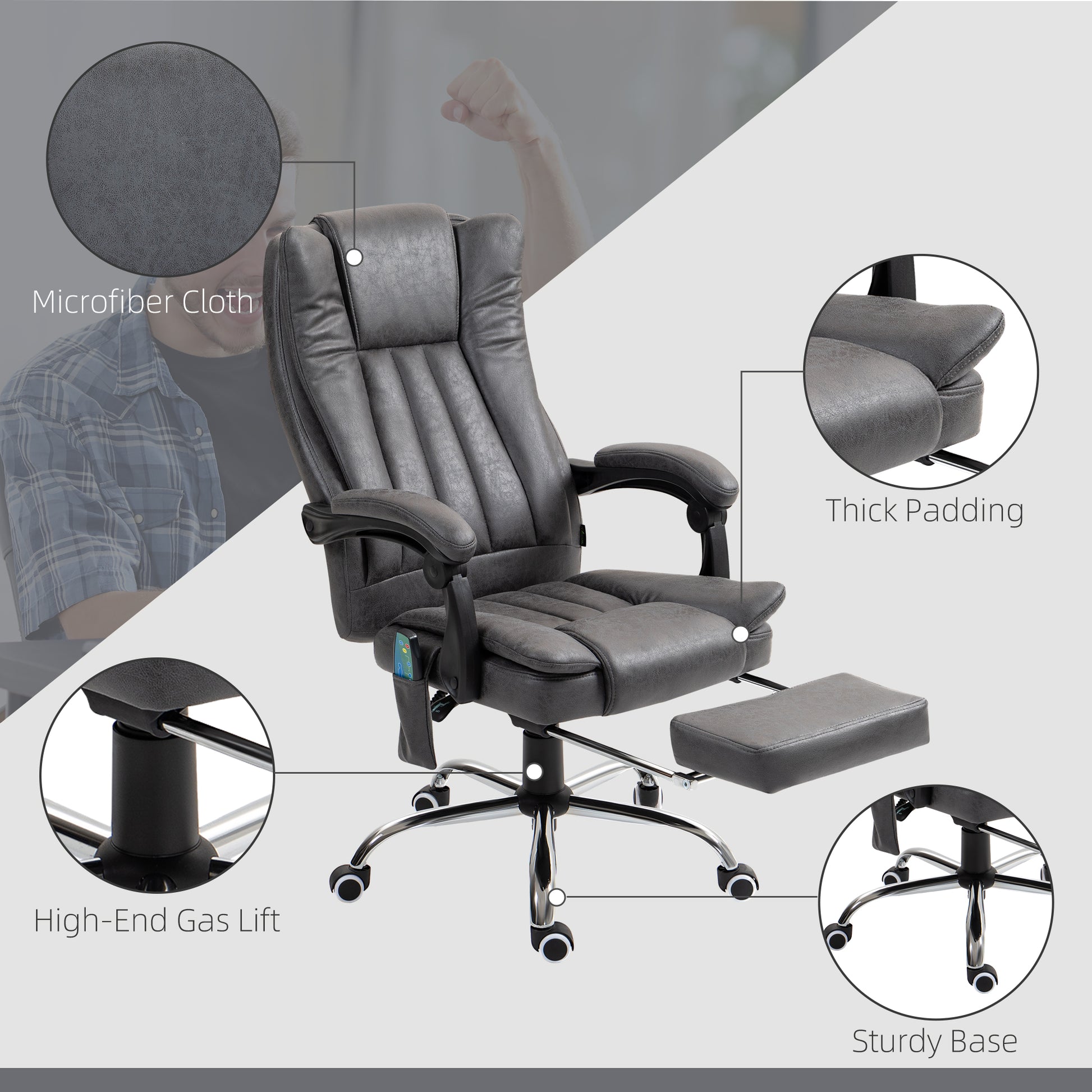 Vinsetto Dark Grey Massage Office Chair with Heat and Footrest - Six Vibration Points - ALL4U RETAILER LTD