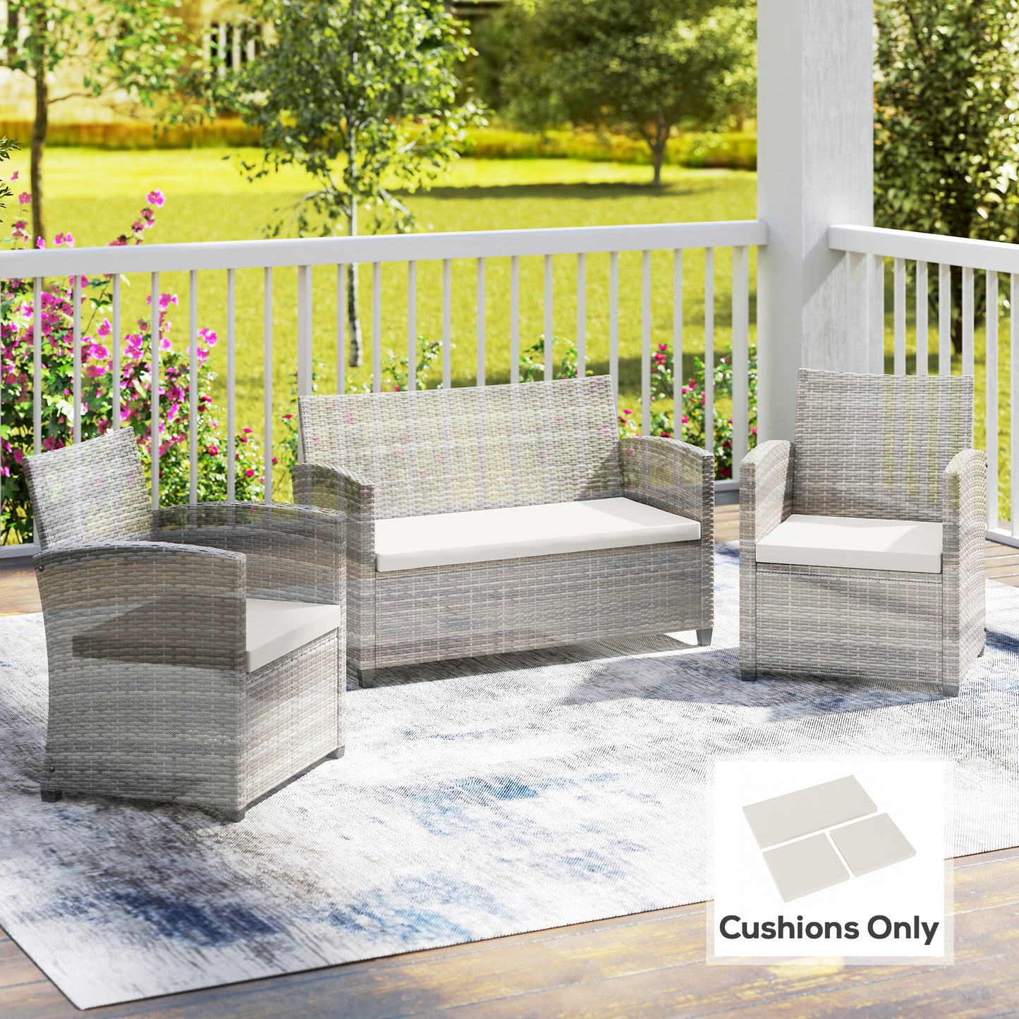 Outsunny Outdoor Seat Cushions For Rattan Furniture 3 Piece Cream White Set With Two Single And One Double Cushions