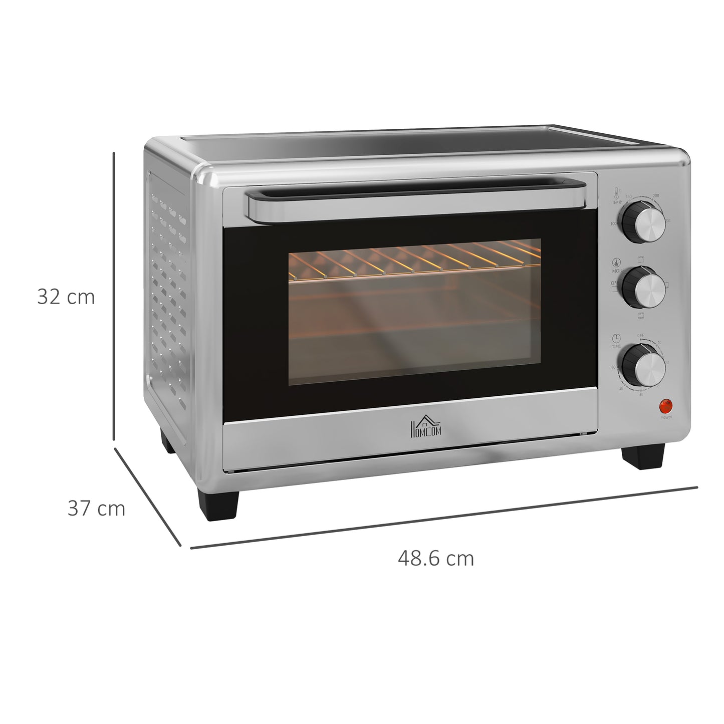 HOMCOM 30L Portable Mini Electric Oven with Adjustable Temperature and Accessories - Silver Finish - ALL4U RETAILER LTD