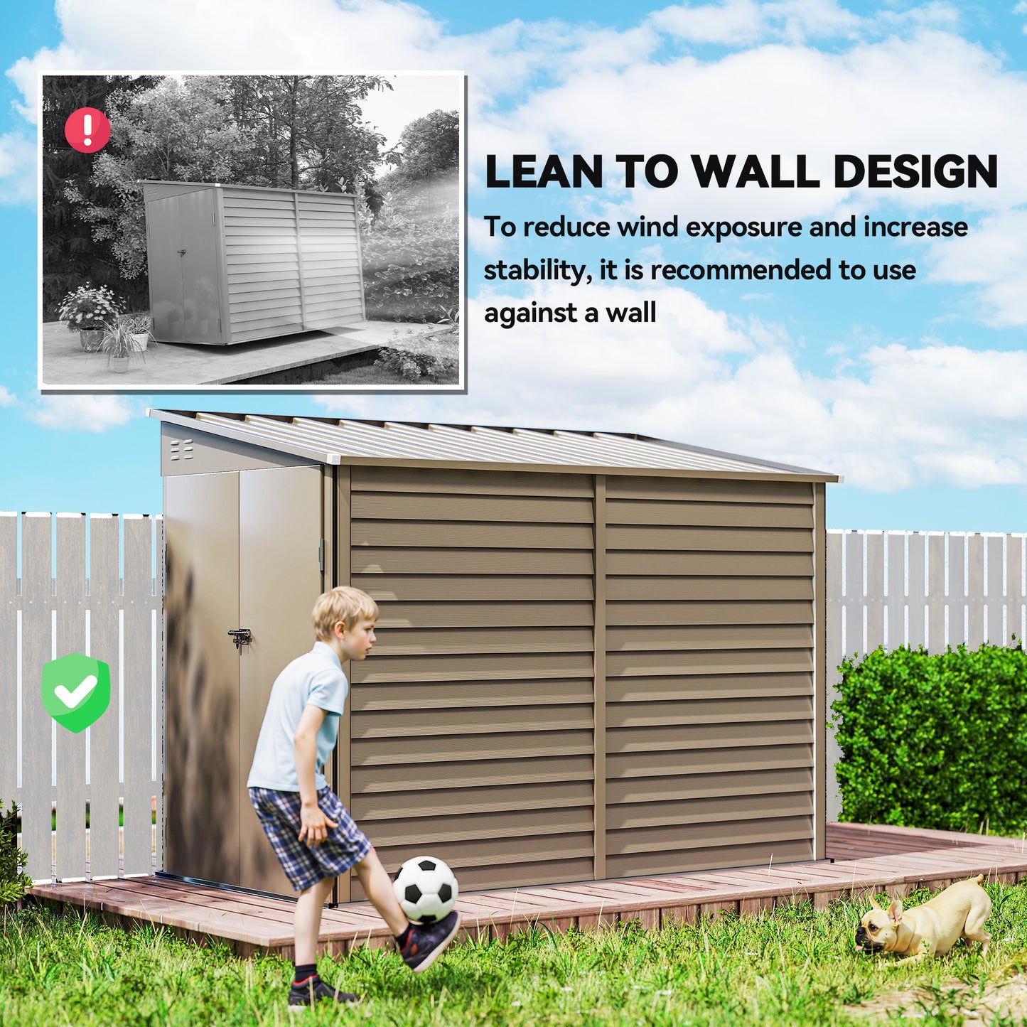Outsunny 5 X 9Ft Galvanised Metal Garden Shed With Foundation Kit Lockable Doors And Air Vents Brown
