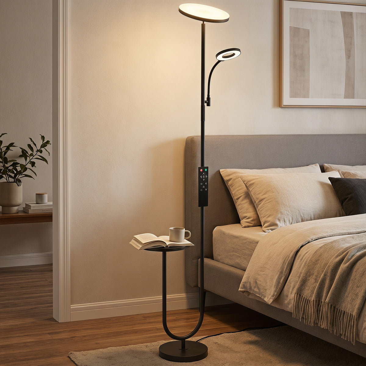 Homcom Uplighter Floor Lamp Dimmable Reading Light With Remote Control