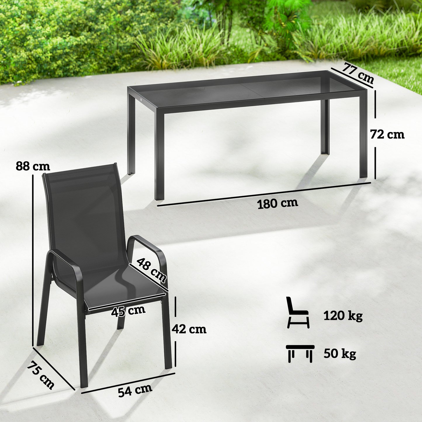 Outsunny 9 Piece Garden Dining Set For 8 With Tempered Glass Top And Outdoor Table And Chairs Black