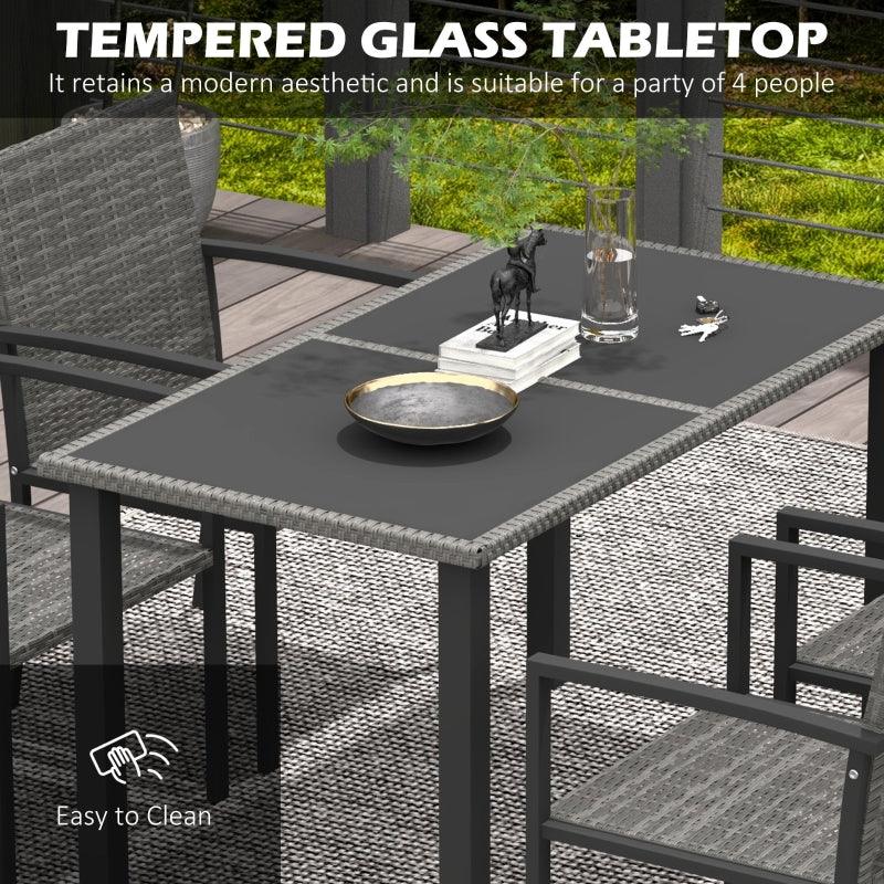 Outsunny 5-Piece Outdoor Dining Set - Patio Conservatory Furniture with Tempered Glass Tabletop, 4 Dining Chairs - Grey - ALL4U RETAILER LTD