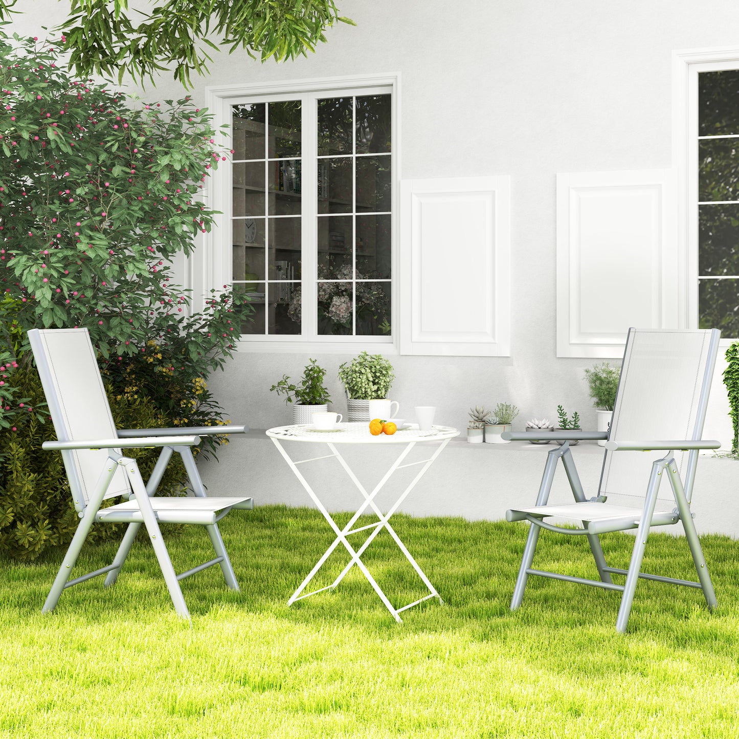 Outsunny Set Of Two Aluminium Folding Garden Chairs With Mesh Seats And High Backs For Outdoor Use Light Grey