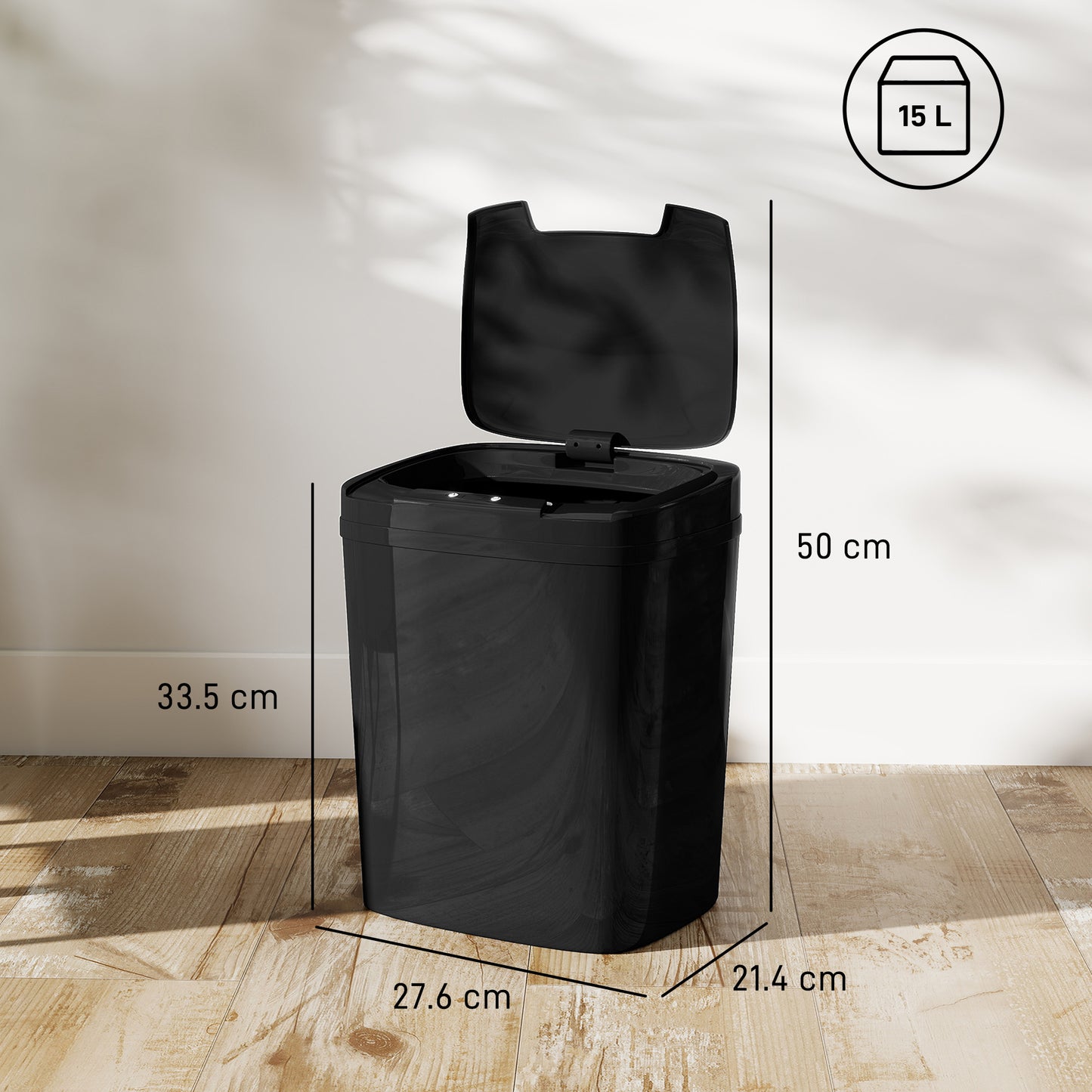 HOMCOM 15L Sensor Bin Touchless Automatic Kitchen Bin with Manual Mode Battery Operated Black
