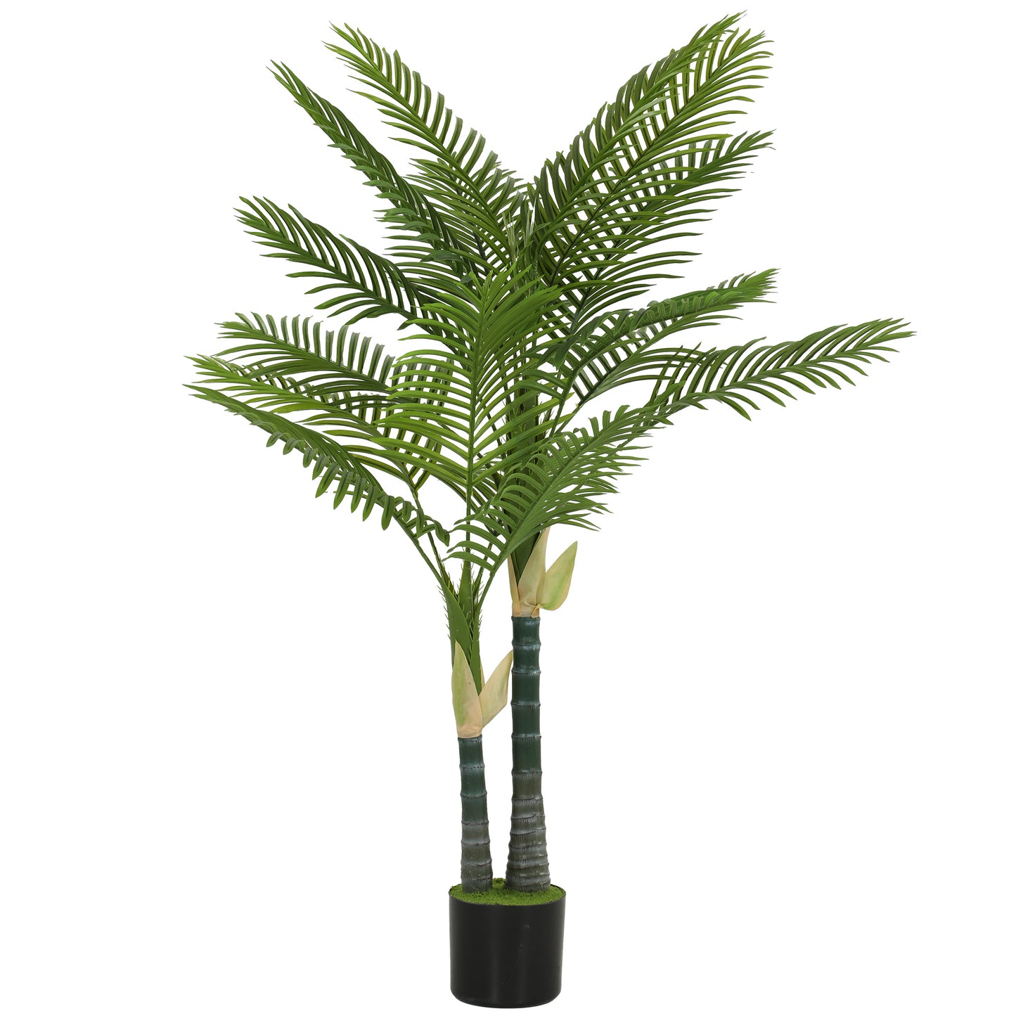 HOMCOM 150cm Artificial Palm Tree With 16 PEVA Leaves, Potted Faux Plant With Moss Base For Living Room Decor Green