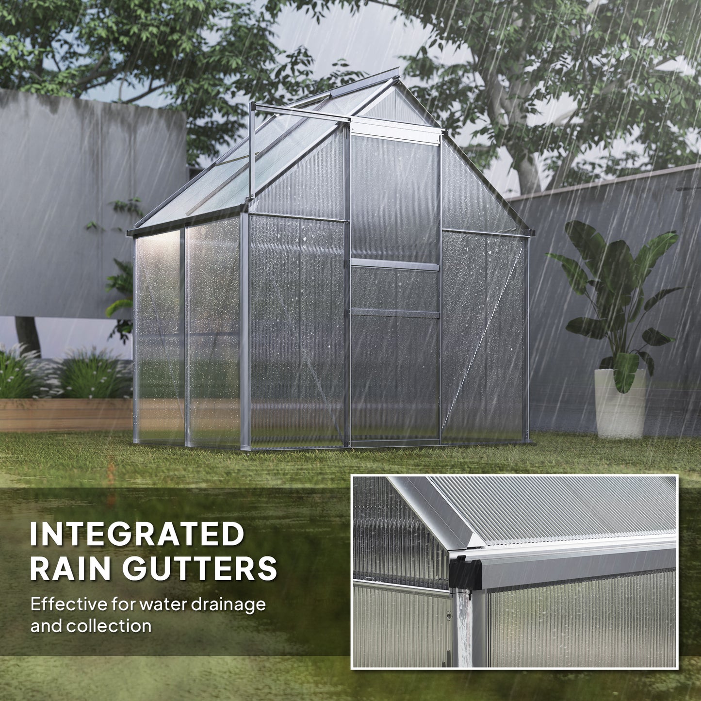 Outsunny 192.5 x 131 cm Walk In Polycarbonate Greenhouse Aluminum Frame Silver Tone For Garden