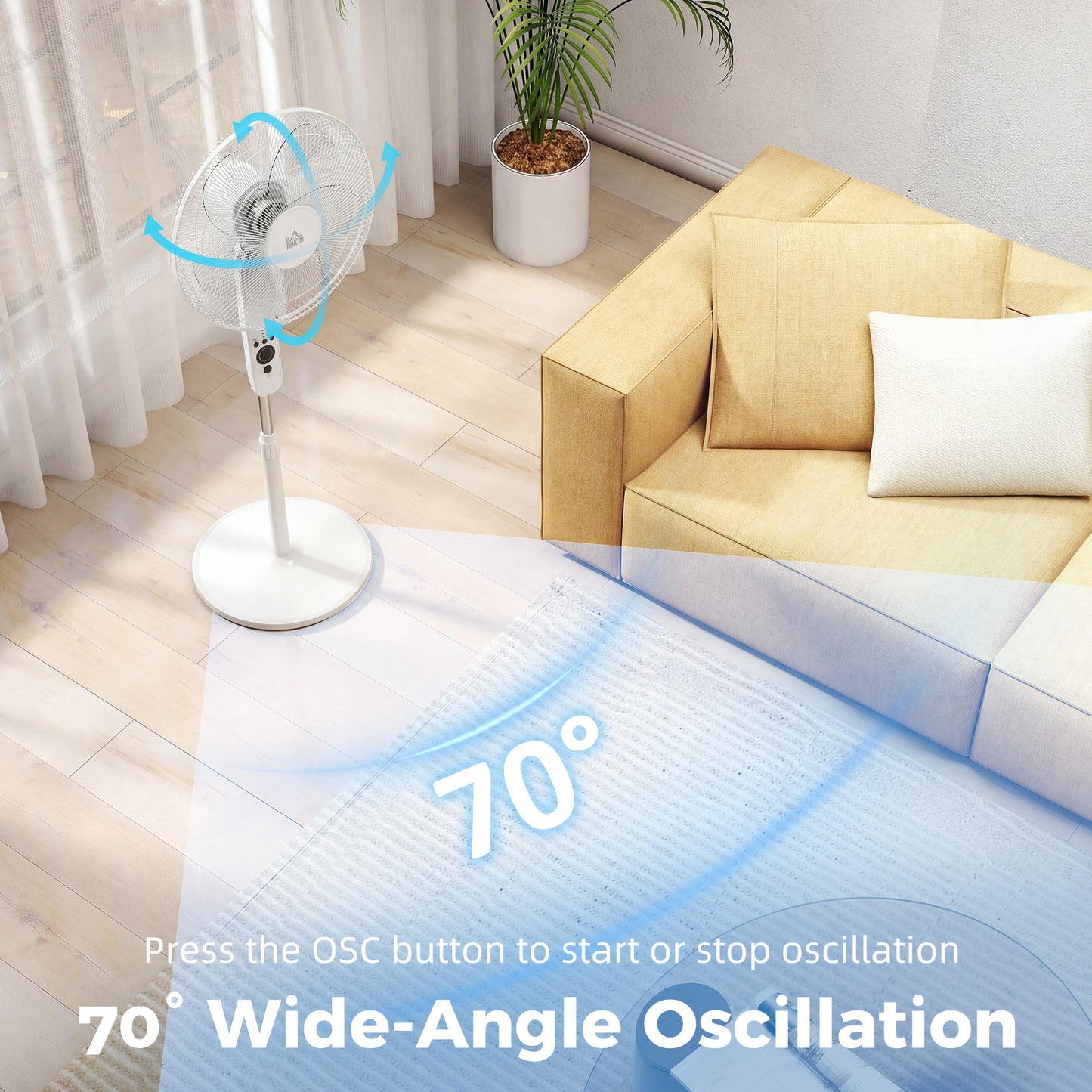 HOMCOM 18 Inch Pedestal Fan Sleep Mode Remote Control Oscillating Standing Fan 3 Speeds Adjustable Height White