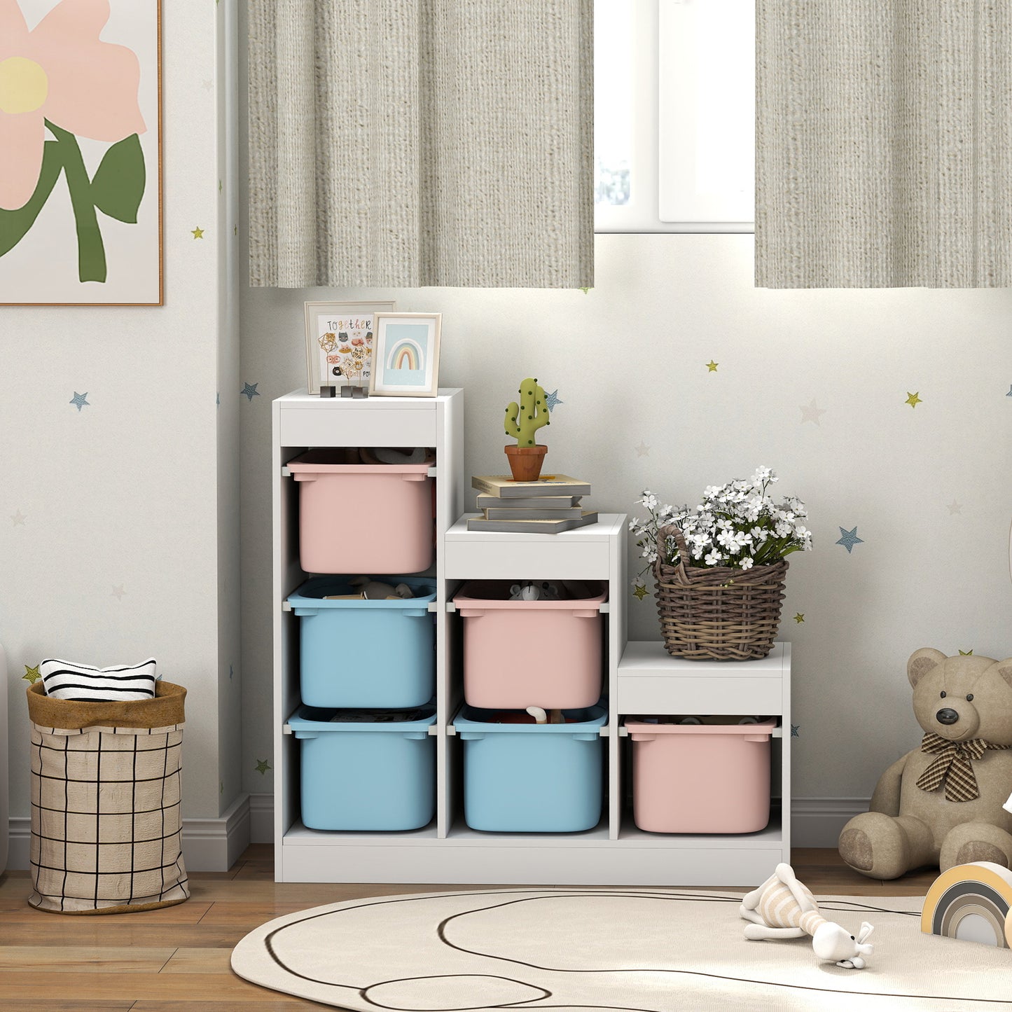 AIYAPLAY Three Layer Toy Storage Organizer With Removable Bins For Ages 3 To 8 Years Multicolor