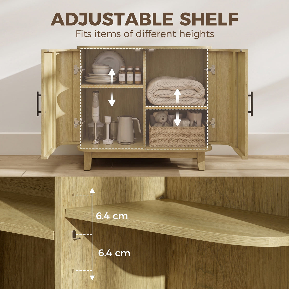 Homcom 80cm Curved Door Sideboard Buffet Cabinet Adjustable Shelf Dining Room