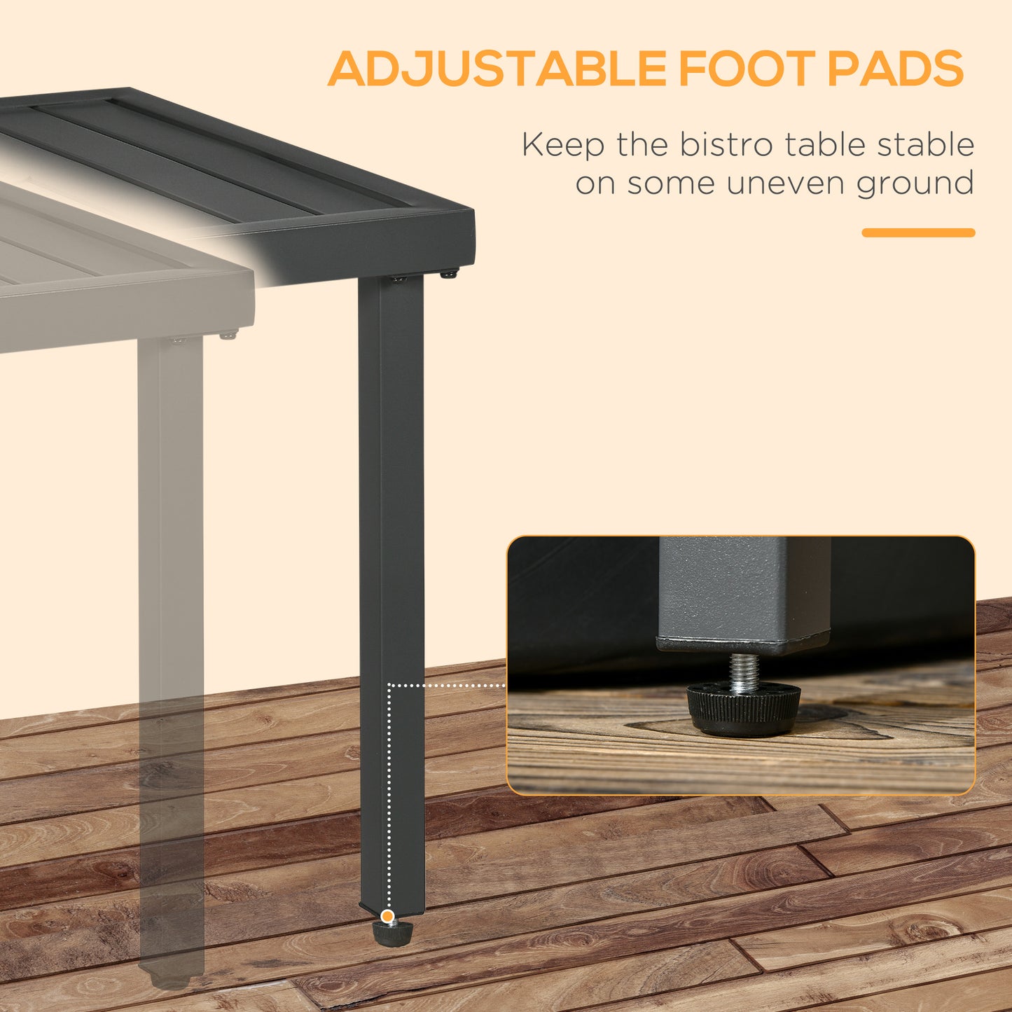 Outsunny Grey Patio Side Table with Umbrella Hole - Steel Frame Coffee Table for Balcony - ALL4U RETAILER LTD