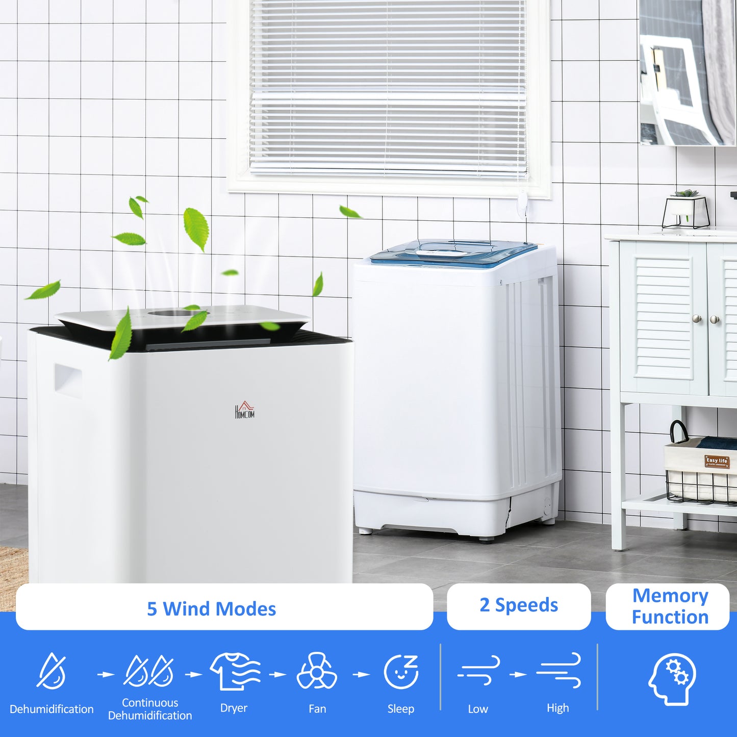 HOMCOM 16L/Day Compact Dehumidifier with Air Purifier, 5 Functional Modes, 24-Hour Timer, Quiet Operation, Ideal for Home Use, White - ALL4U RETAILER LTD