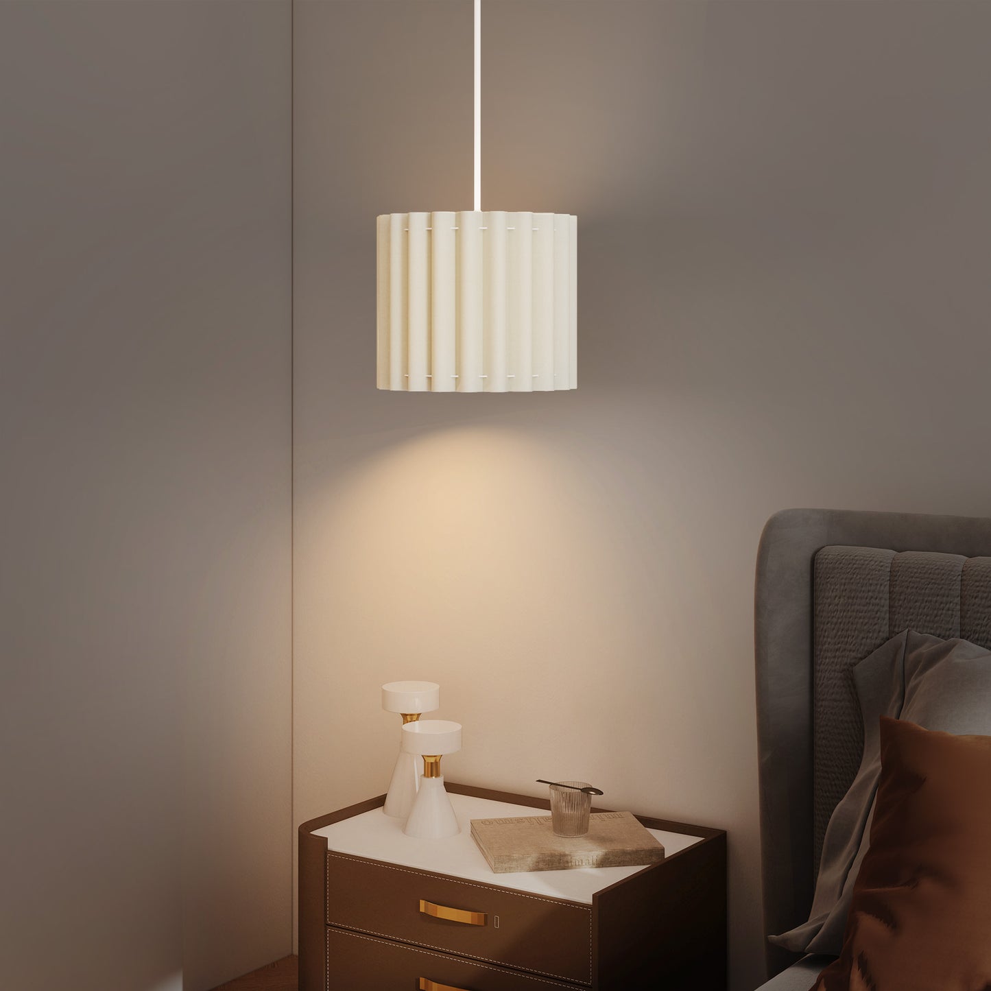 HOMCOM Linen Pendant Light With E27 Bulb Modern Hanging Ceiling Lamp White For Living Room Bedroom Kitchen Hallway