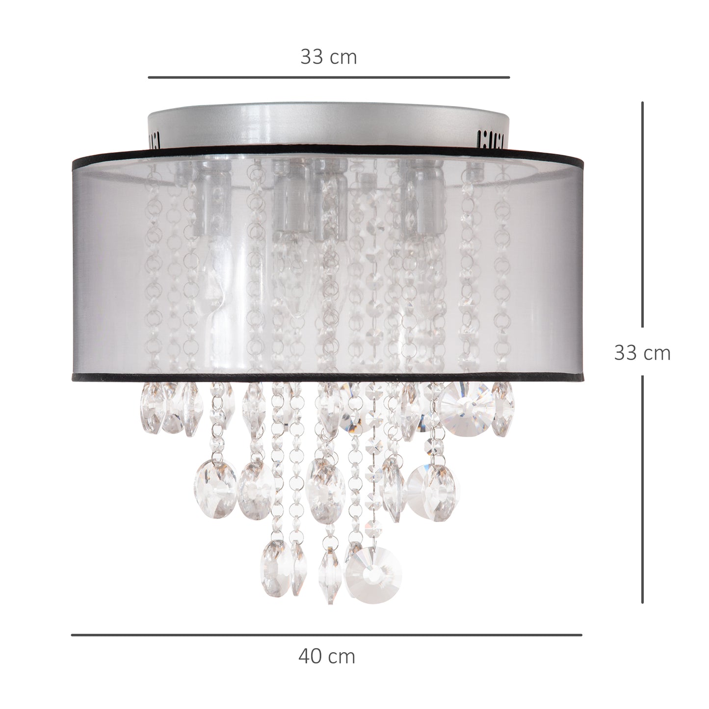 HOMCOM Contemporary Flush Mount LED Chandelier with Elegant Crystal Accents for Home and Office - Silver Finish - ALL4U RETAILER LTD