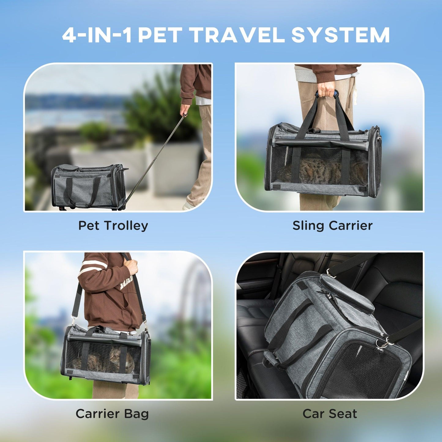 PawHut 4-in-1 Pet Carrier for Cats and Dogs - Grey - ALL4U RETAILER LTD