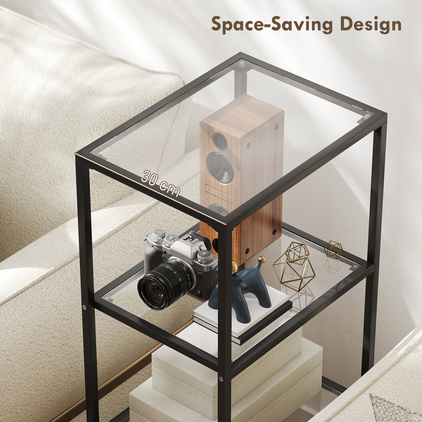 HOMCOM 4-Tier Glass Shelving Unit Vertical Storage For Living Room Home Office Bedroom Bathroom Black