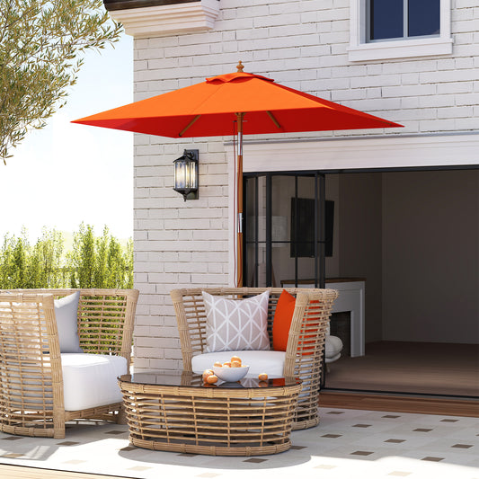 Outsunny 2m Tilting Wooden Pole Parasol Orange Canopy 180G Polyester Outdoor Sunshade For Patio Garden