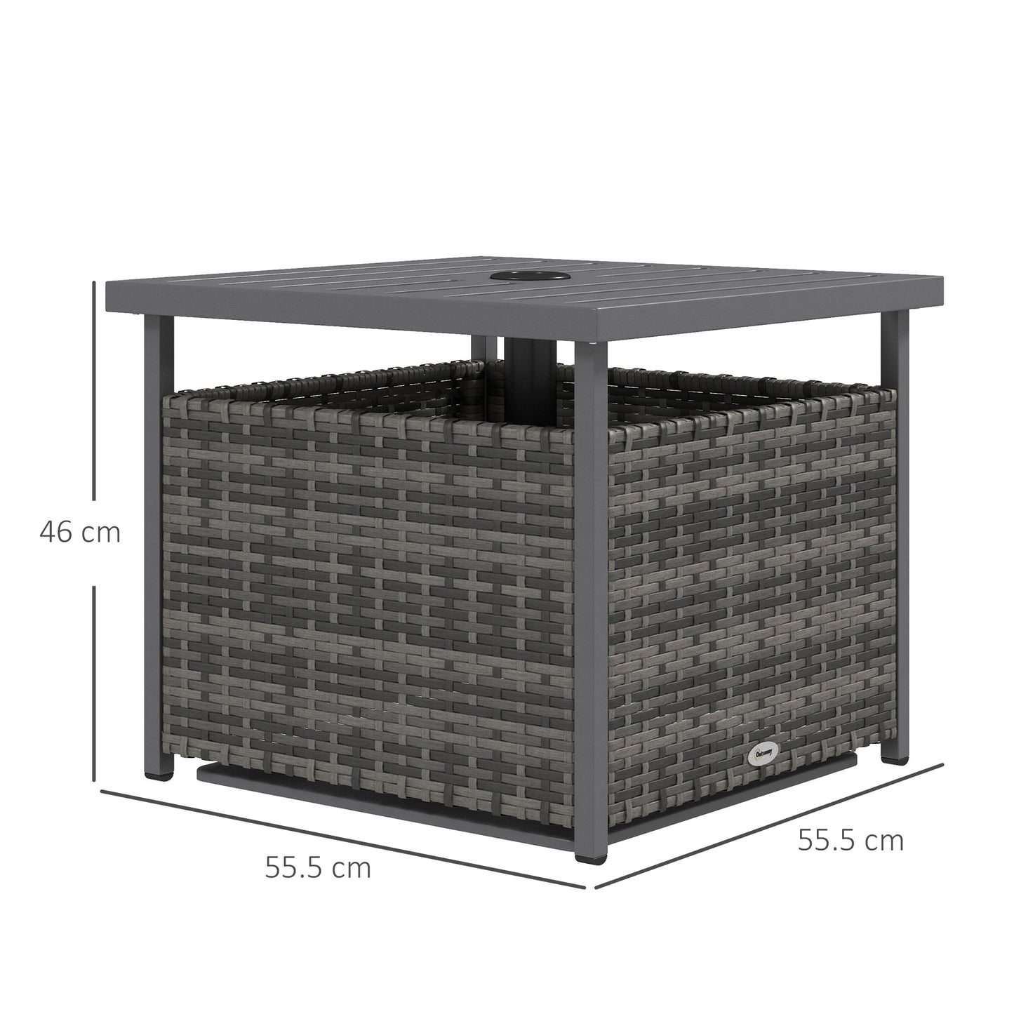 Outsunny Outdoor Rattan Wicker Coffee Table With Umbrella Hole And Under Table Storage For Garden Patio