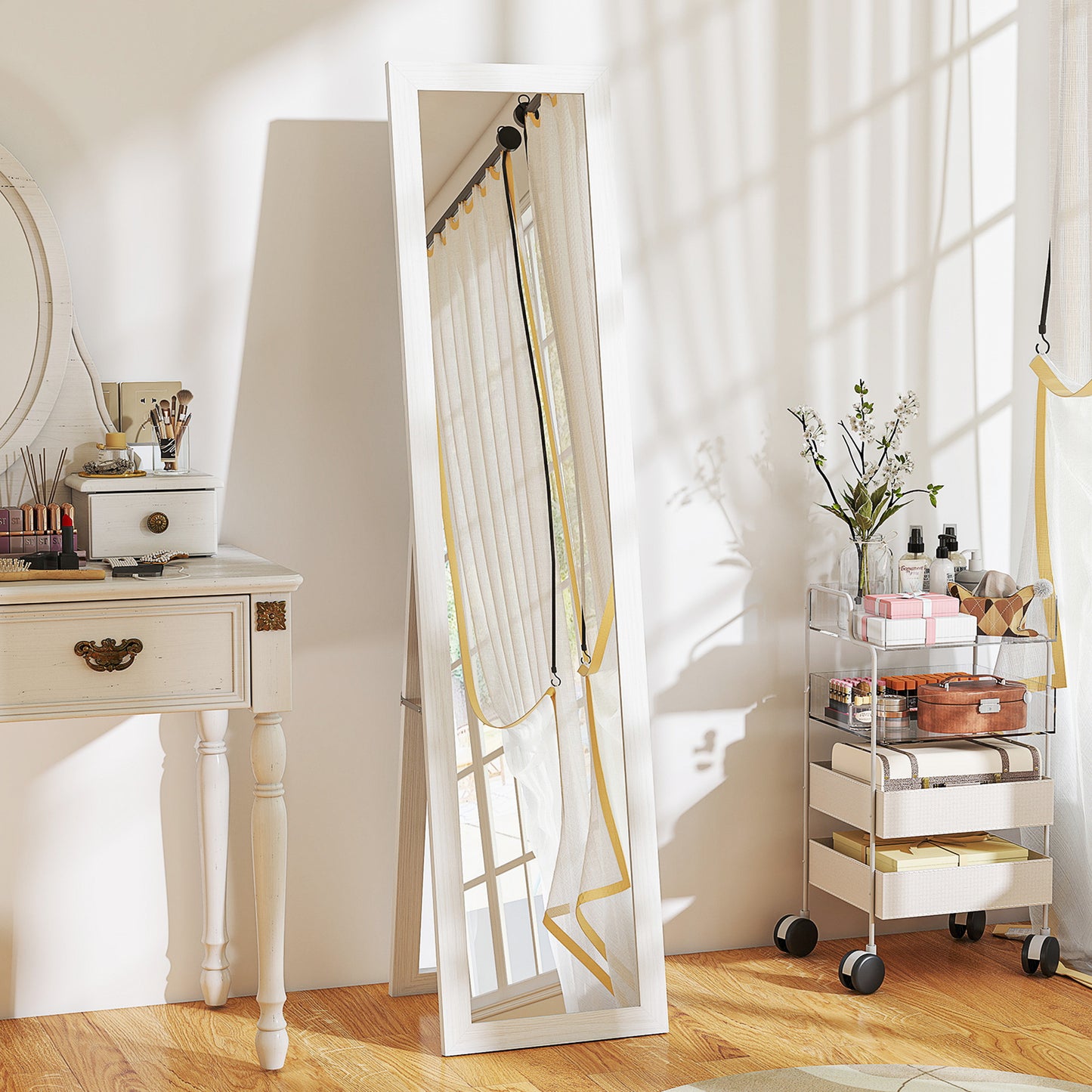 HOMCOM 37 x 157 cm Full Length Mirror White MDF Frame Standing Mirror for Bedroom