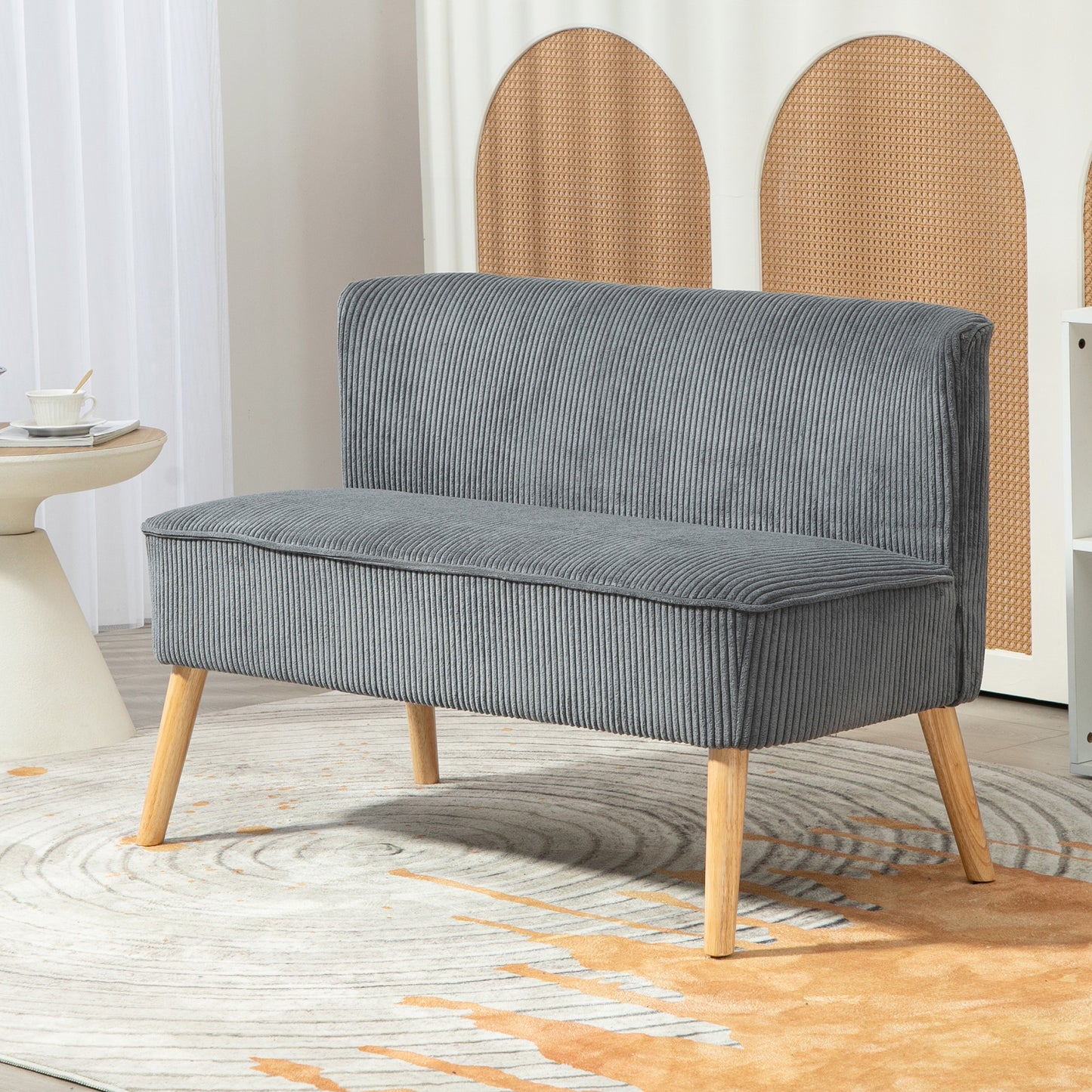 HOMCOM Modern Corduroy Double Seat Sofa With Wood Frame Foam Padding Soft Comfortable Compact Couch Grey