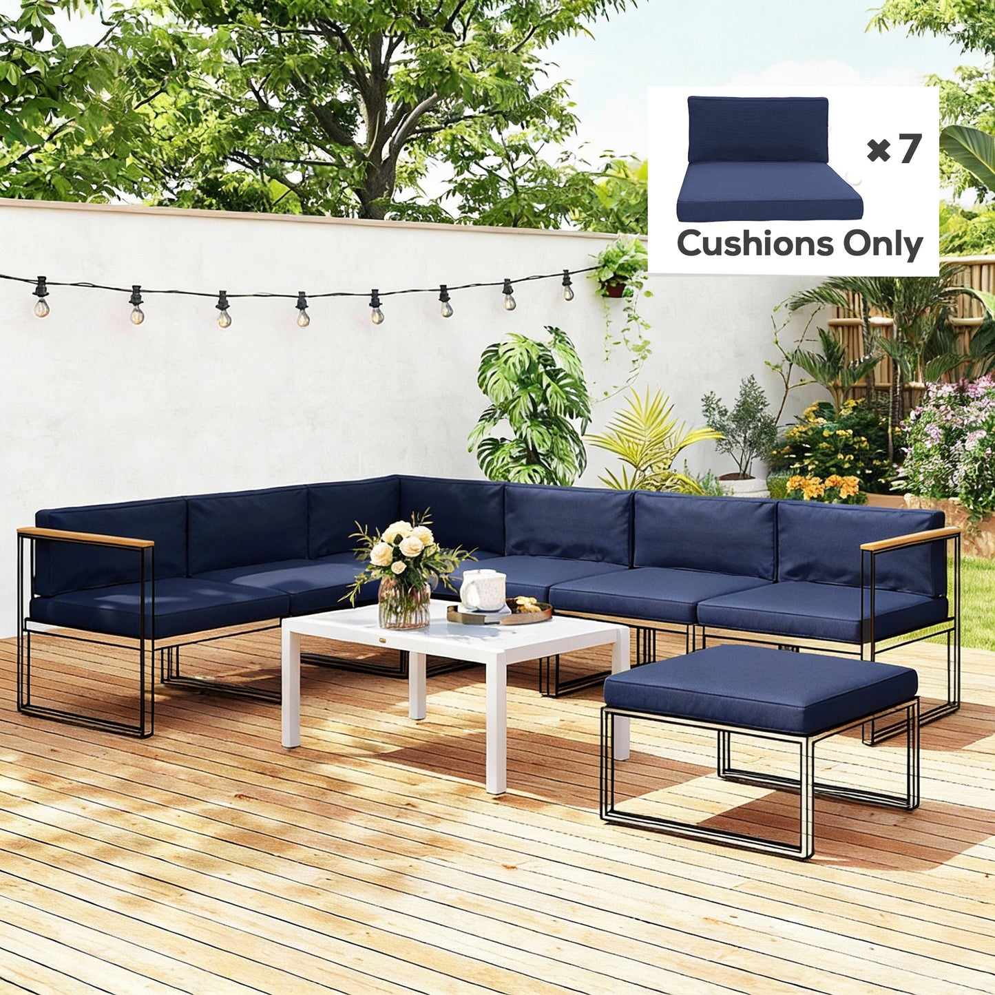 Outsunny 14 Piece Outdoor Dining Set Cushions Dark Blue Replacement Seat Cushions And Back Cushions For Rattan Sofa