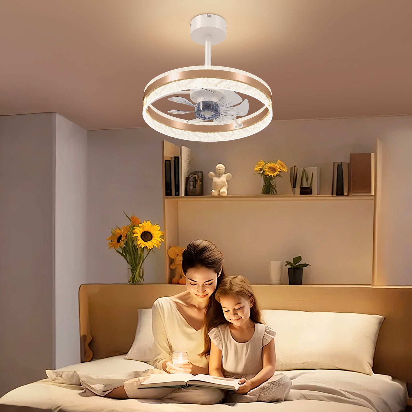 HOMCOM Ceiling Fan With LED Light And Remote Gold Tone Copper DC Motor Six Speeds And Breeze Mode
