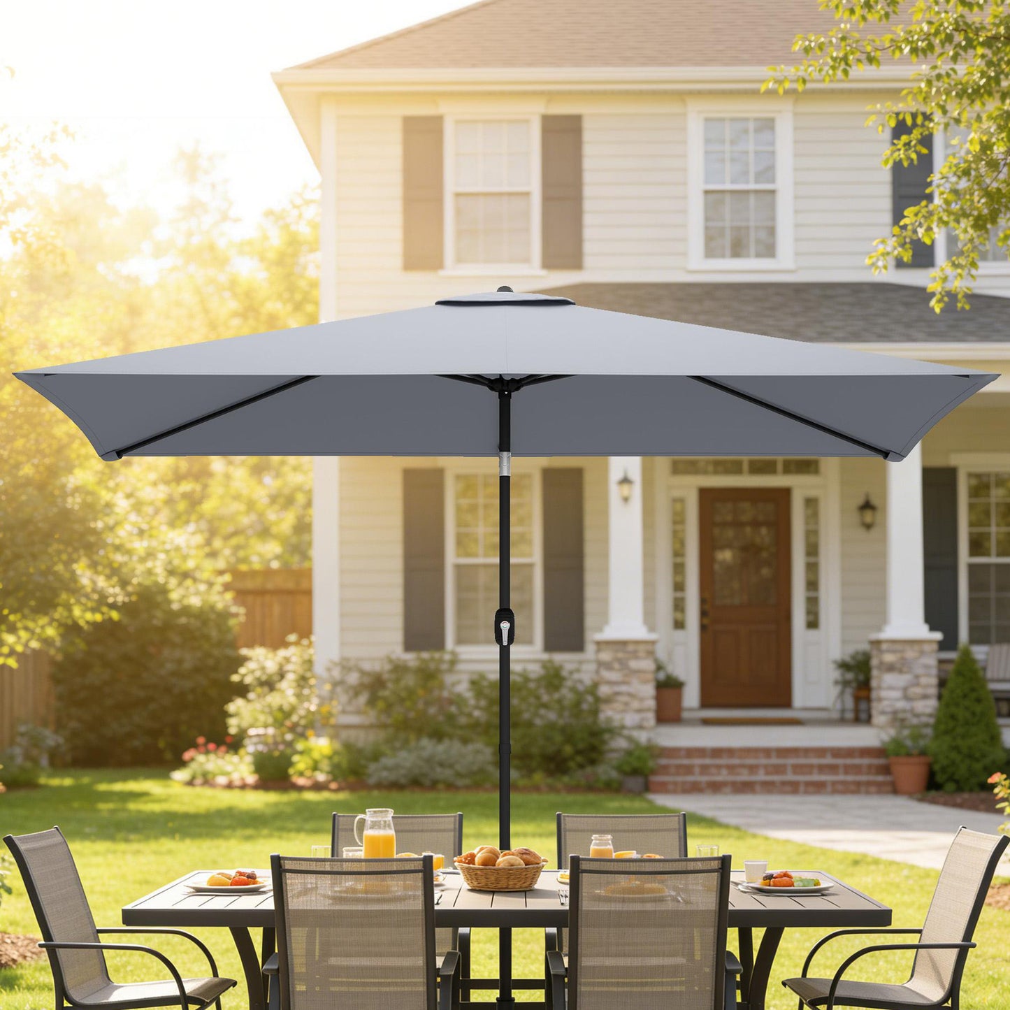 Outsunny Garden Parasol Umbrella With Crank Handle And Tilt Function 180G Polyester Canopy Light Grey