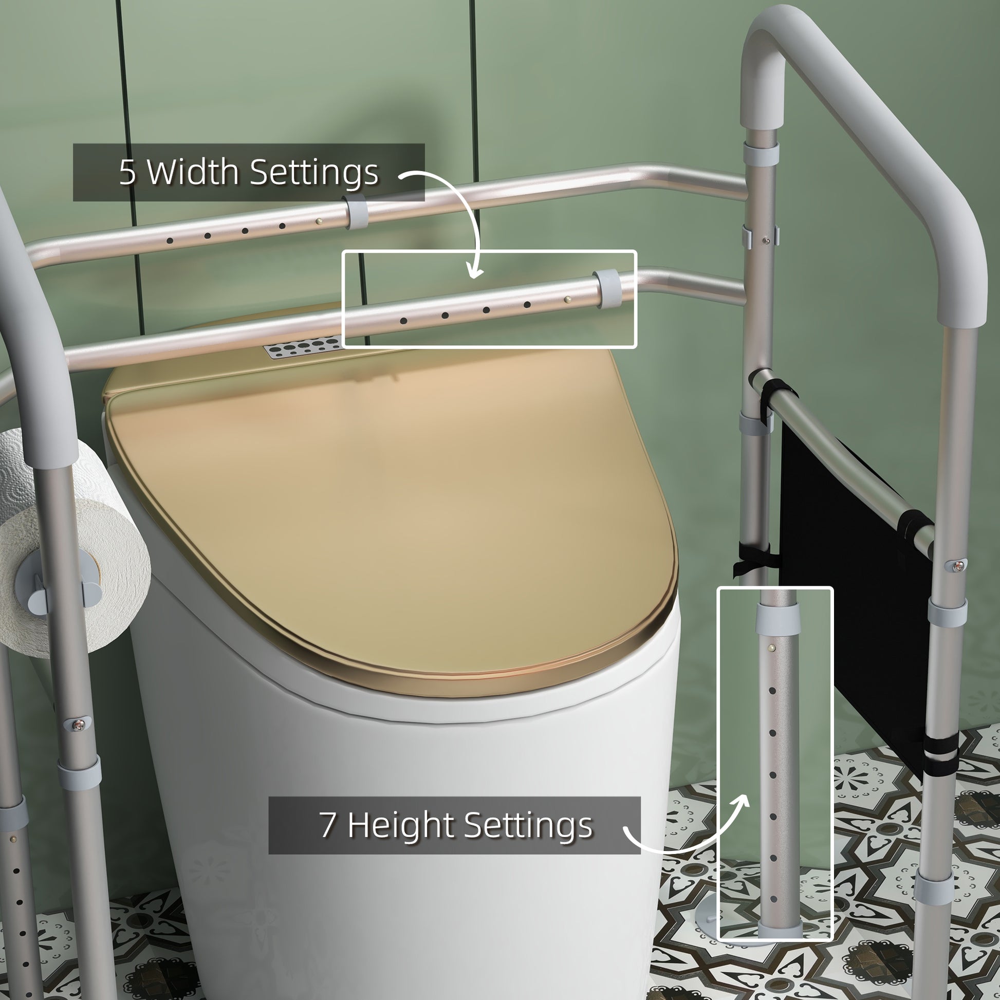 HOMCOM Adjustable Toilet Safety Frame with Comfortable Handrails and Suction Cups for Added Stability - ALL4U RETAILER LTD