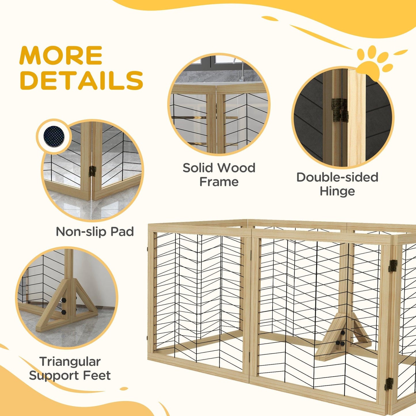 PawHut Wooden Foldable Pet Gate, 6 Panels, Natural Finish - ALL4U RETAILER LTD