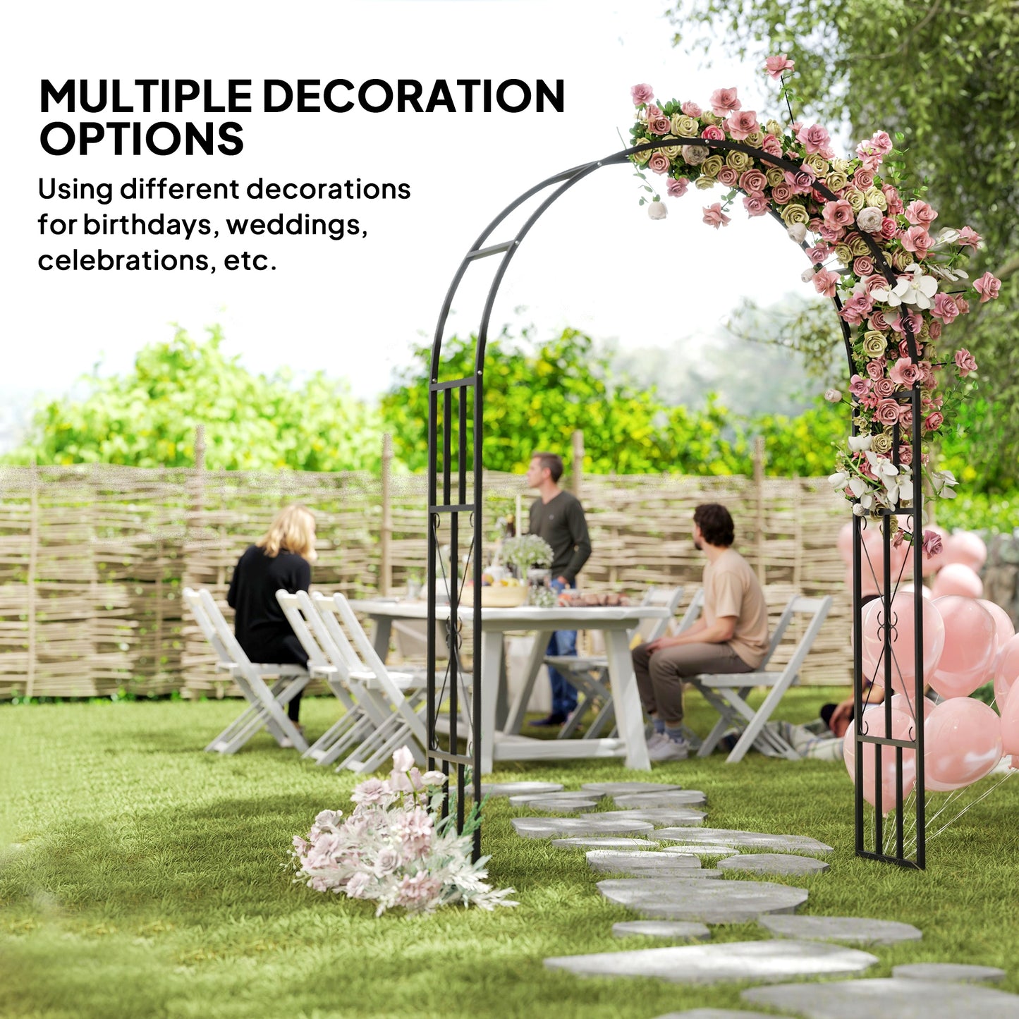 Outsunny Steel Garden Arch 2.2m High 1.5m Trellis For Climbing Roses Wisteria Vines Outdoor Wedding Arch Black