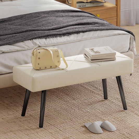 HOMCOM Cream Velvet Upholstered Hallway And End Of Bed Bench With X Shape Design And Steel Legs