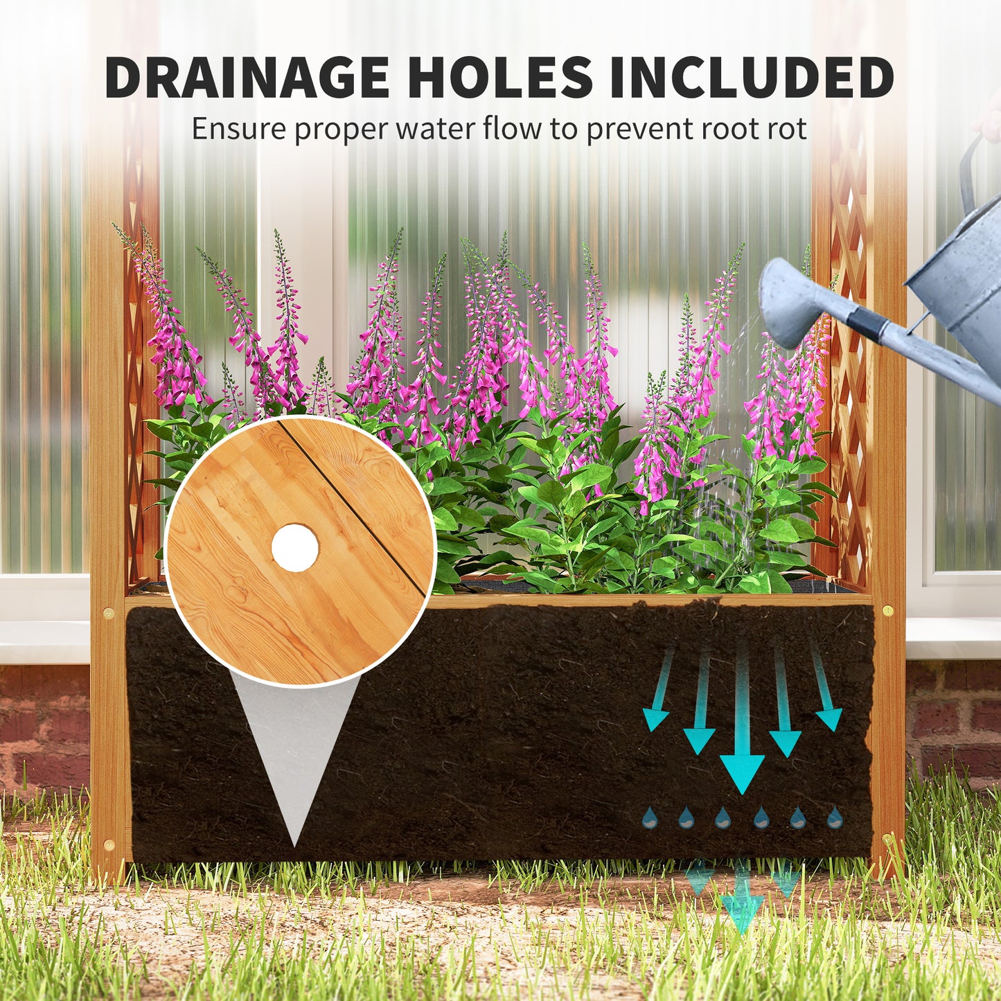 Outsunny Wooden Raised Garden Bed with Trellis Liner and Drainage Holes for Vine Climbing Plants 83 x 36 x 145 cm