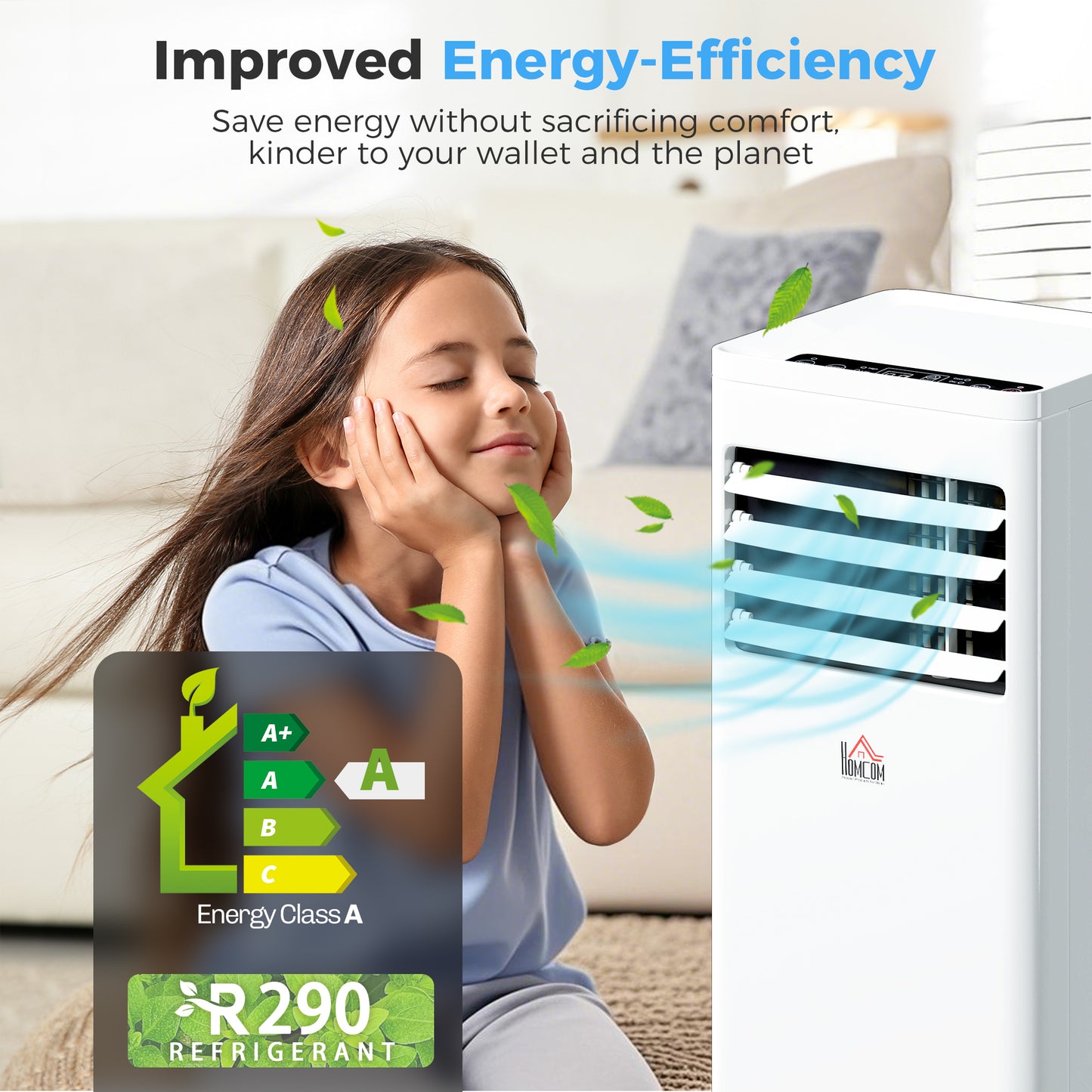 HOMCOM Portable Air Conditioner 9000 BTU With Display 4 In 1 Cooling Dehumidifying Sleep Mode Up To 28 Square Meters