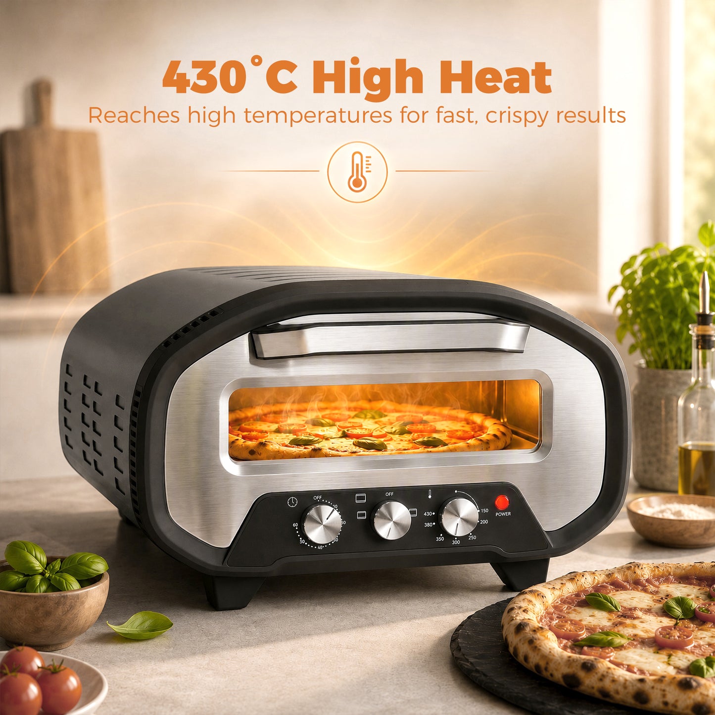 HOMCOM Electric Pizza Oven With 2200W Heating Element And Ceramic Stone