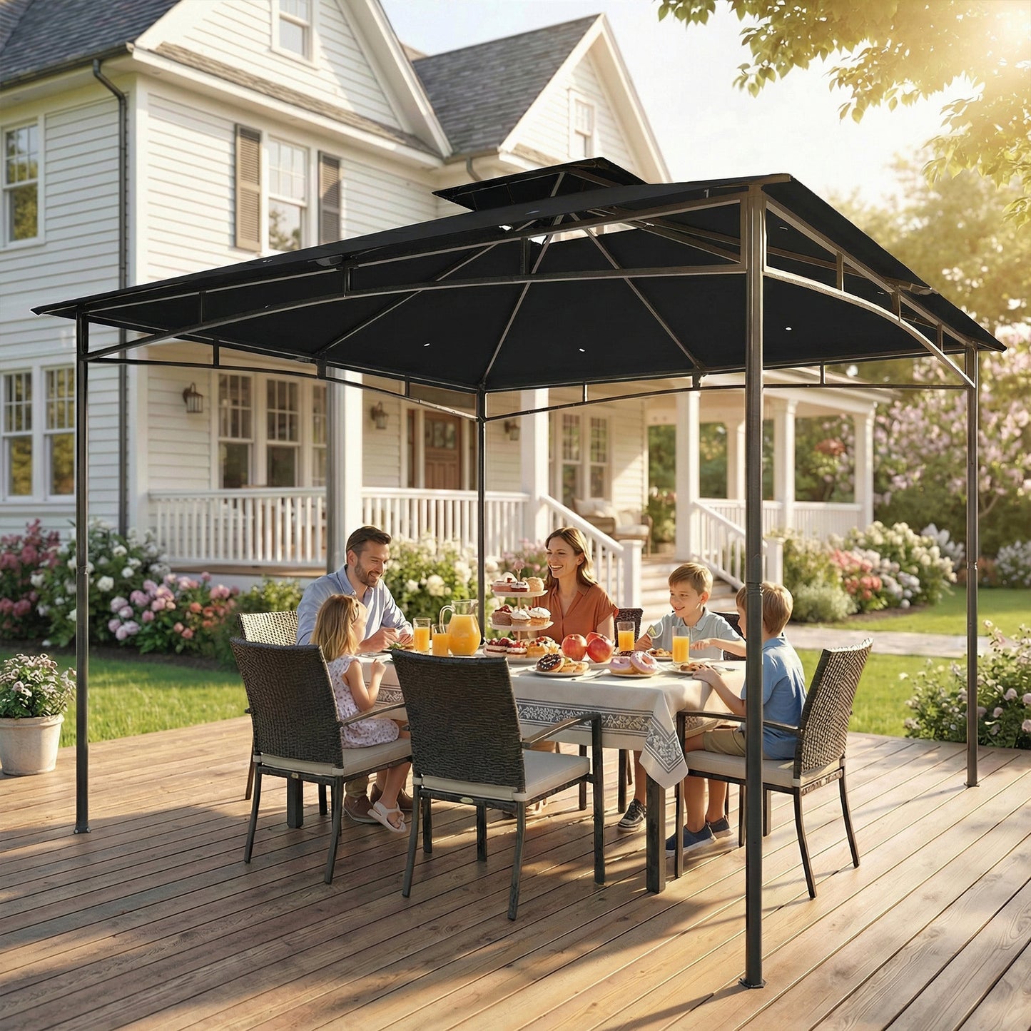 Outsunny 3x3m Gazebo With 2 Tier Roof Weatherproof Waterproof Garden Shade Rust Resistant Metal Frame Black
