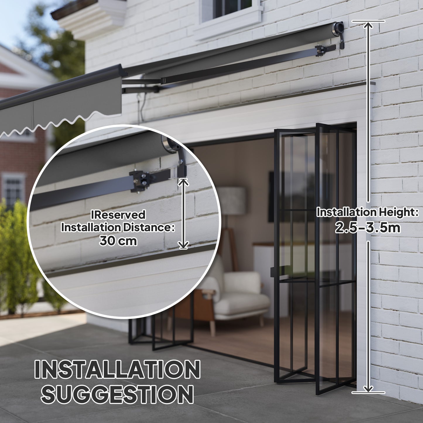 Outsunny 2.5m By 2m Electric Retractable Awning With Remote Control Aluminum Frame UV30 Sun Shade Canopy Dark Grey