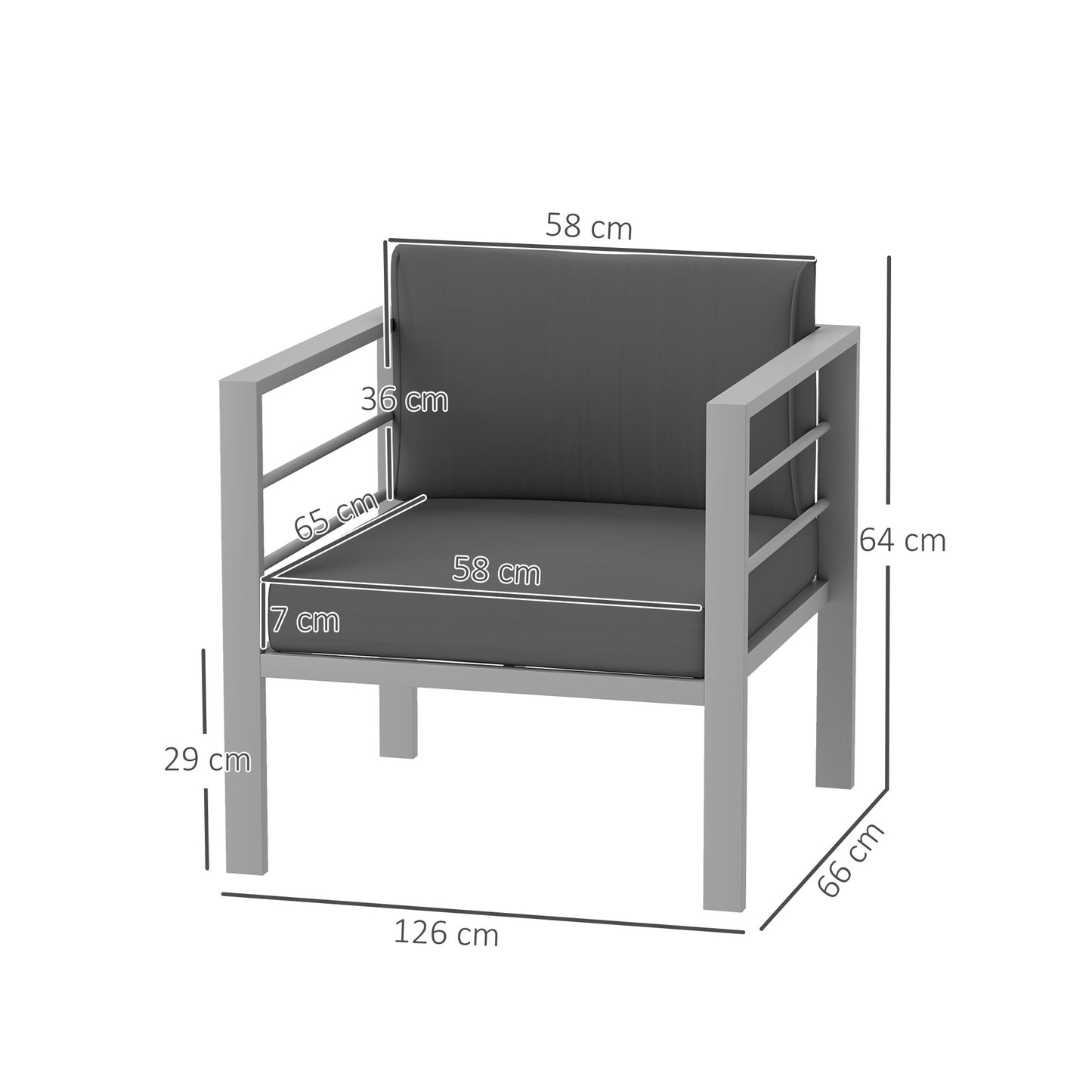 Outsunny Two Piece Garden Sofa Set All Weather With Removable Cushions Metal Frame Outdoor Furniture Charcoal Grey