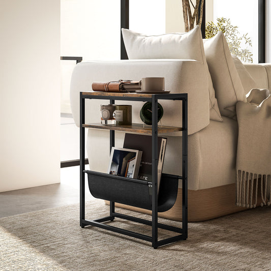 HOMCOM Narrow Side Table End Table With 3 Tier Storage And V Shaped Magazine Holder For Living Room Or Bedroom