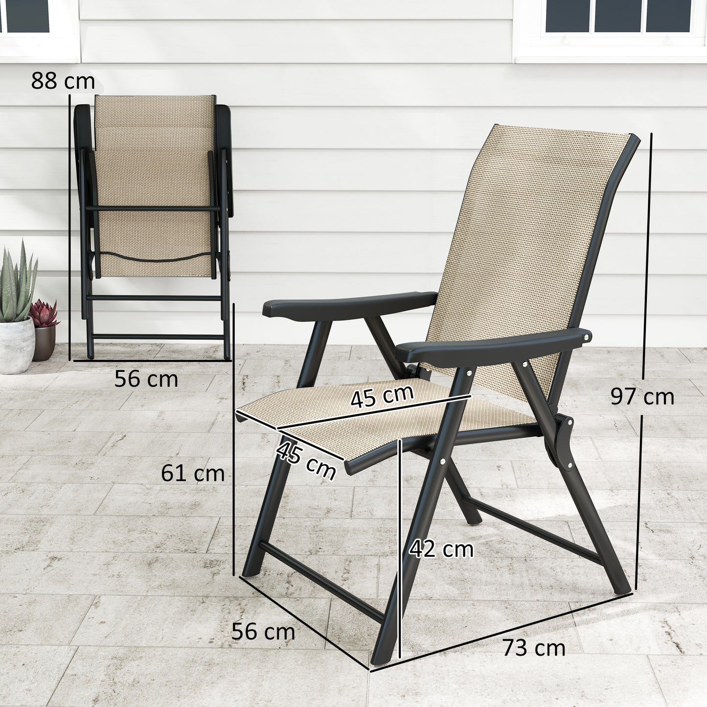 Outsunny Set of Two Folding Outdoor Chairs Brown Black for Garden Patio with Breathable Mesh Seats