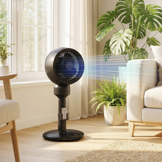 HOMCOM Air Circulator Pedestal Fan With 9 Inch Oscillating Head Remote Control 3 Speed 3 Mode Black