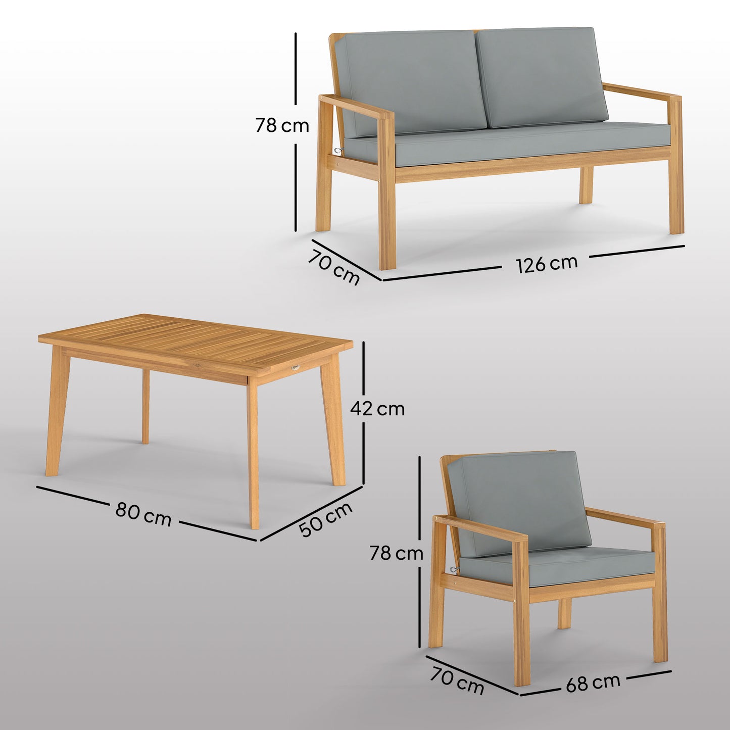 Outsunny 4 Piece Wooden Garden Furniture Set With Cushions Acacia Wood Patio Table And Loveseat Armchairs