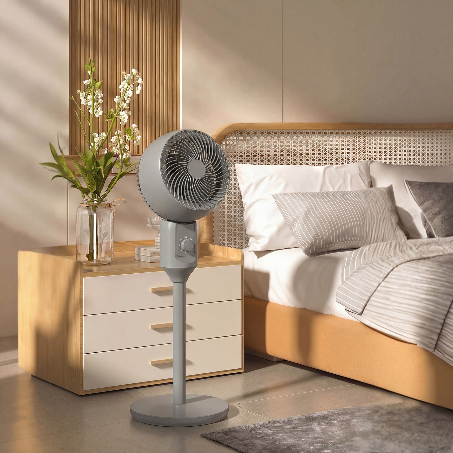 HOMCOM Air Circulator Pedestal Fan 9 Inch Oscillating Grey With 3 Speed Settings And Carry Handle