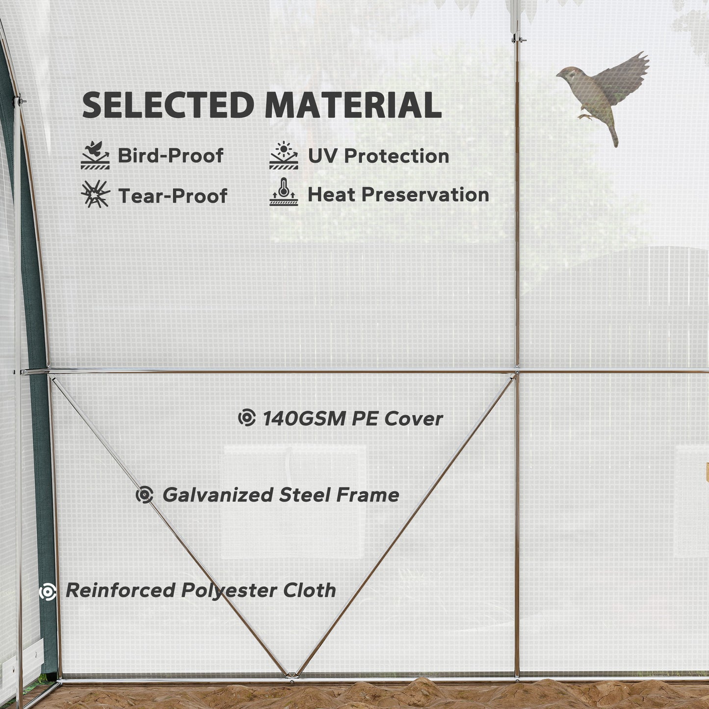 Outsunny 4x3m Walk In Polytunnel Greenhouse With Accessories Galvanized Steel Frame Two Layer Mesh Cover White