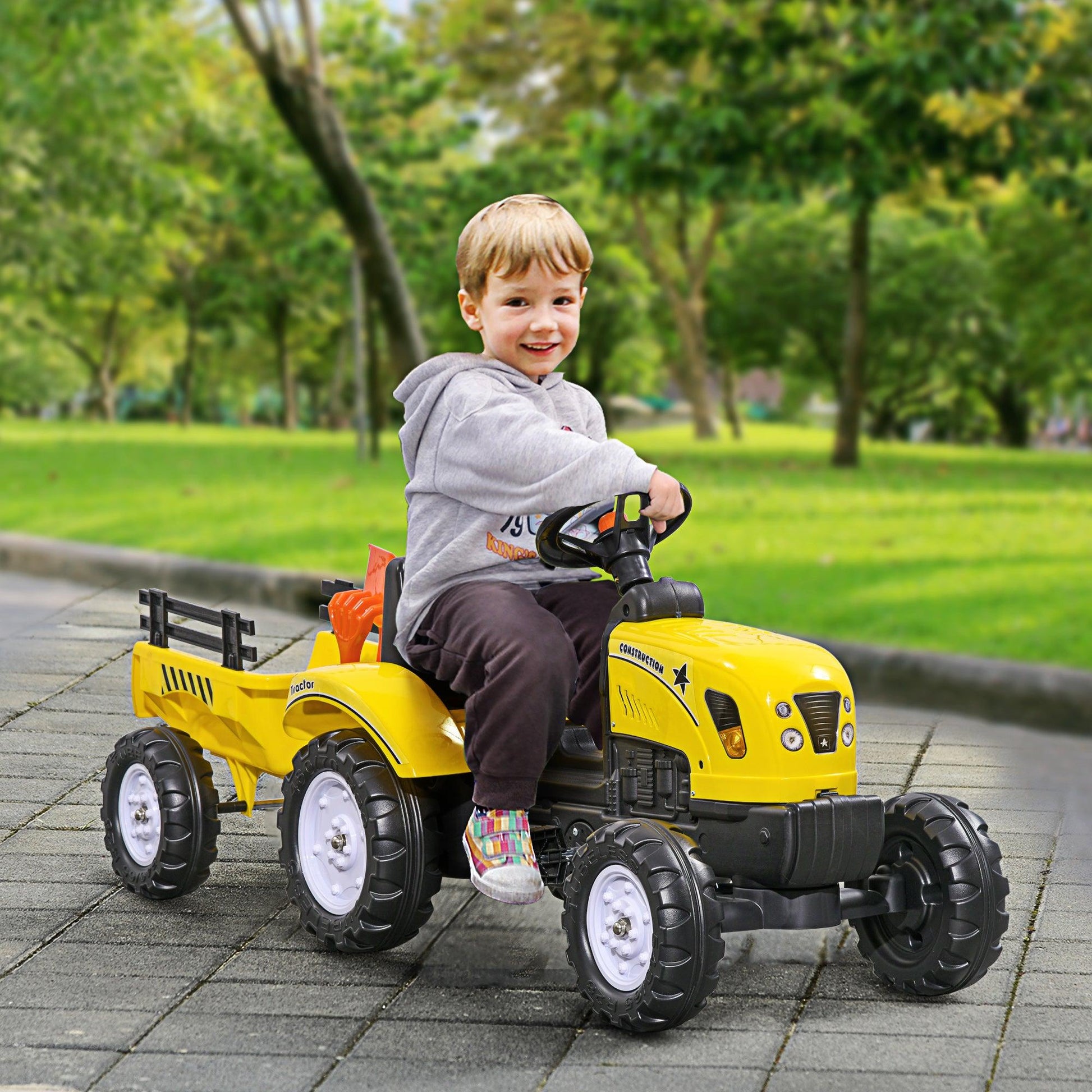 HOMCOM Pedal Go Kart Ride on Tractor with Shovel & Rake Four Wheels Child Toy - ALL4U RETAILER LTD