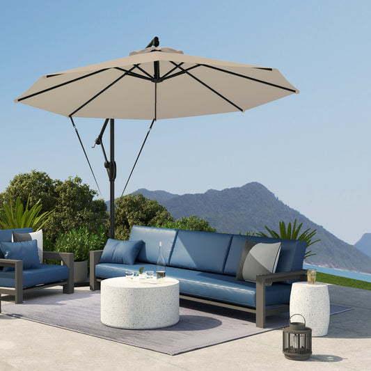 Outsunny 3m Cantilever Garden Parasol With Cover And Wind Protection Strap Overhanging Umbrella Crank Tilt UPF50 Khaki
