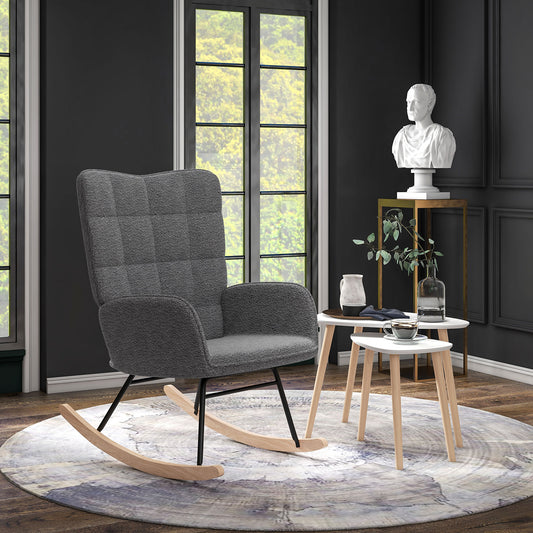 HOMCOM Living Room Furniture Set With Wingback Rocking Chair And Two Nesting Coffee Tables In White And Dark Grey