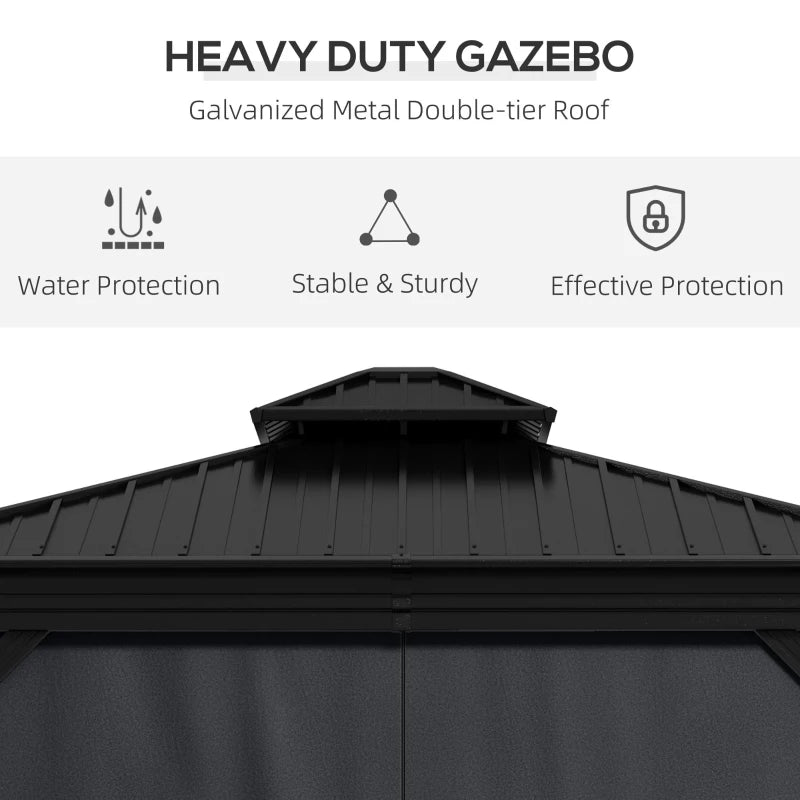 Outsunny 3.65 x 3m Aluminium Hardtop Gazebo with Accessories - Dark Grey | Sturdy Outdoor Canopy for All-Weather Enjoyment - ALL4U RETAILER LTD