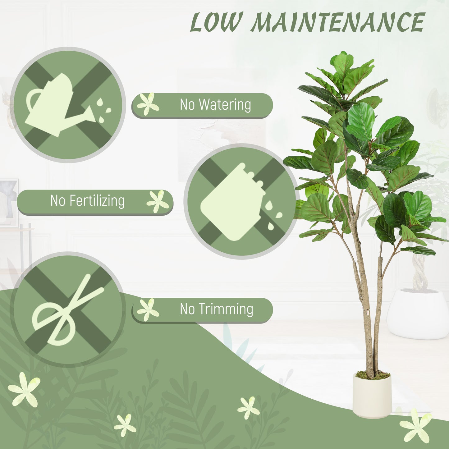 HOMCOM 150cm Artificial Ficus Tree in White Cement Planter with Weighted Base for Realistic Green Indoor Decor