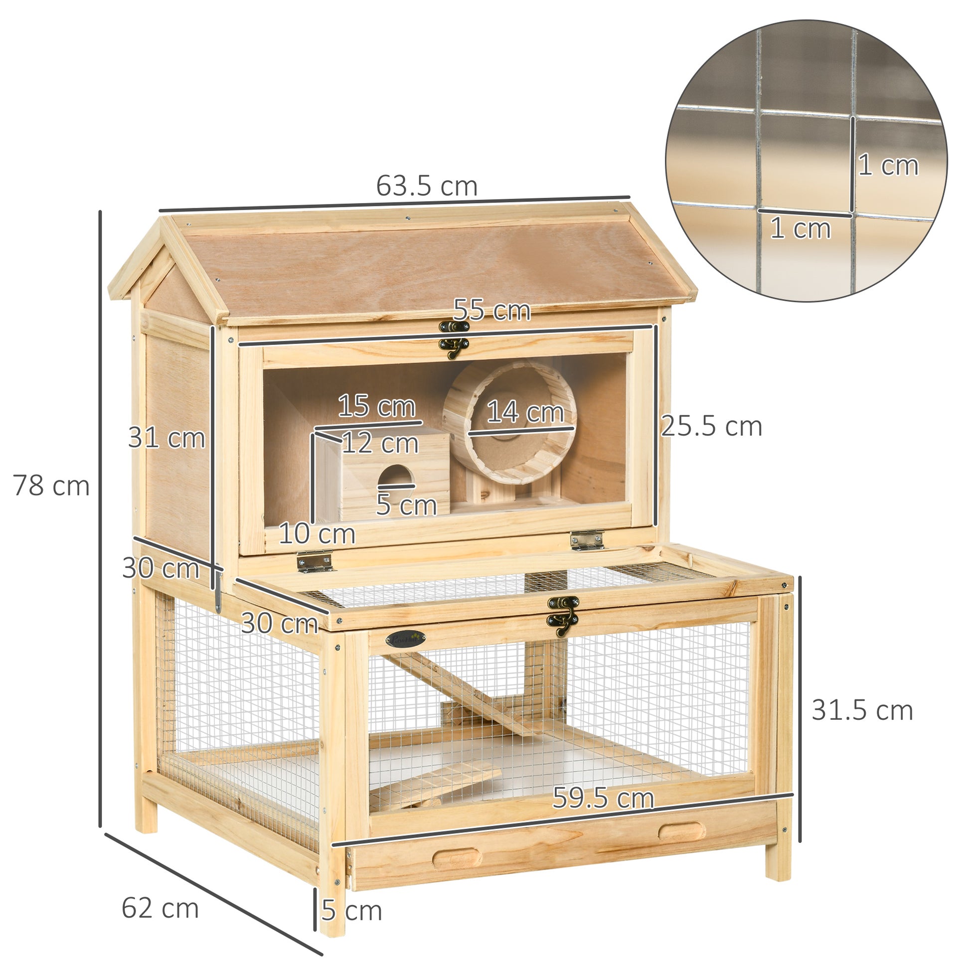 PawHut Multi-Level Wooden Hamster Habitat with Exercise Features and Easy-Clean Design - ALL4U RETAILER LTD